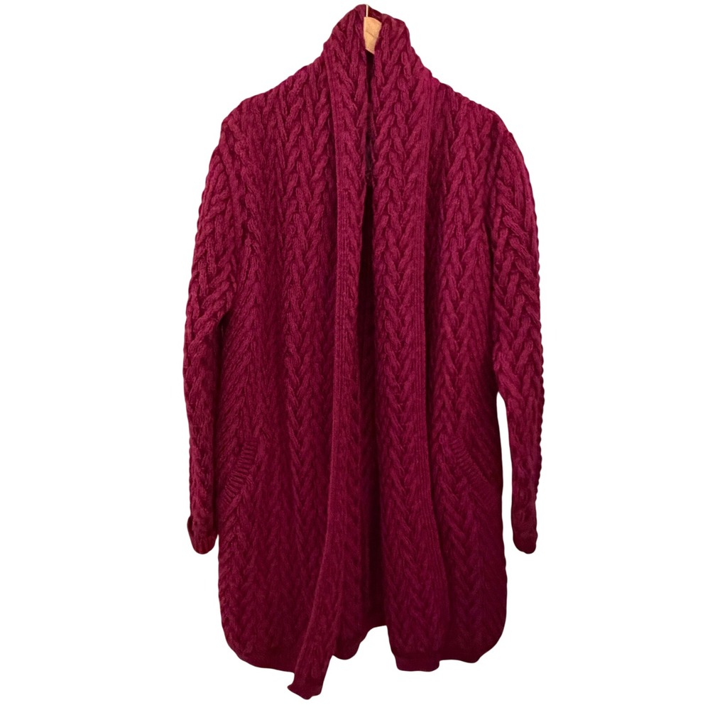Aran Crafts Cardigan Womens Small Pink Like New Merino Wool Cable Knit Ireland